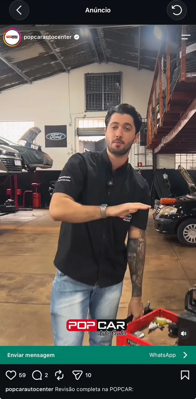 Anúncio real de serviço divulgado pela Popcar Auto Center